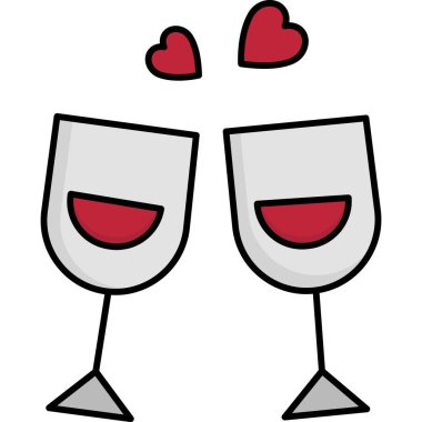Wine glasses and glass with hearts illustration design
