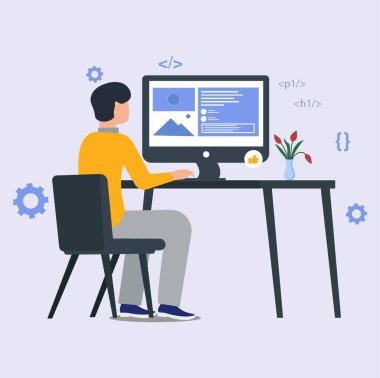 Male web developer adding design elements Illustration