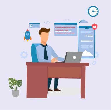 Man working on responsive web development Illustration