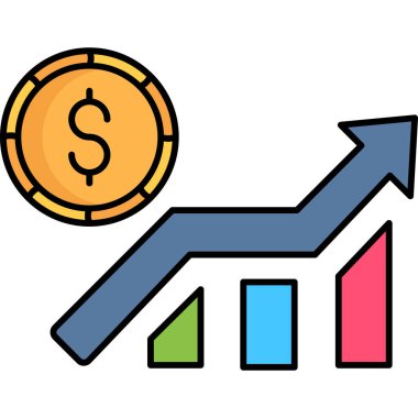financial growth graph with dollar coins and arrow vector illustration