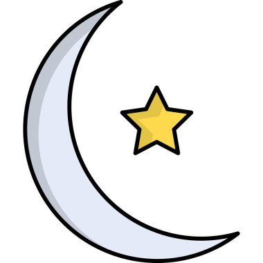 ramadan, moon, stars, crescent, sky, clouds,, bold, vector illustration