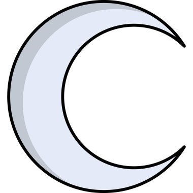 moon and crescent symbol icon, simple line drawing, outline vector illustration on white