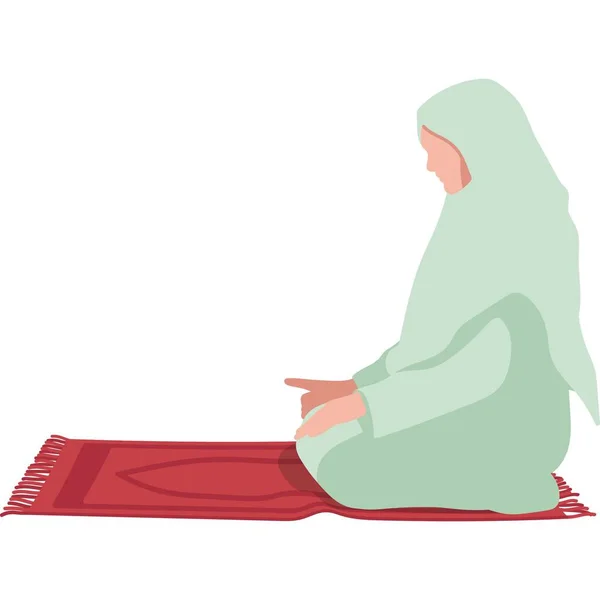 イスラム教徒の女性が祈りの場で祈るベクトルイラストデザイン — ストックベクタ