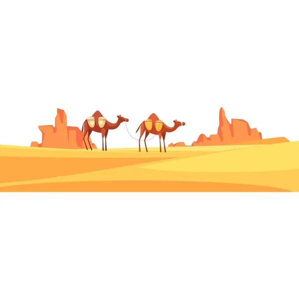 沙漠中的骆驼车队 病媒图解 — 图库矢量图片
