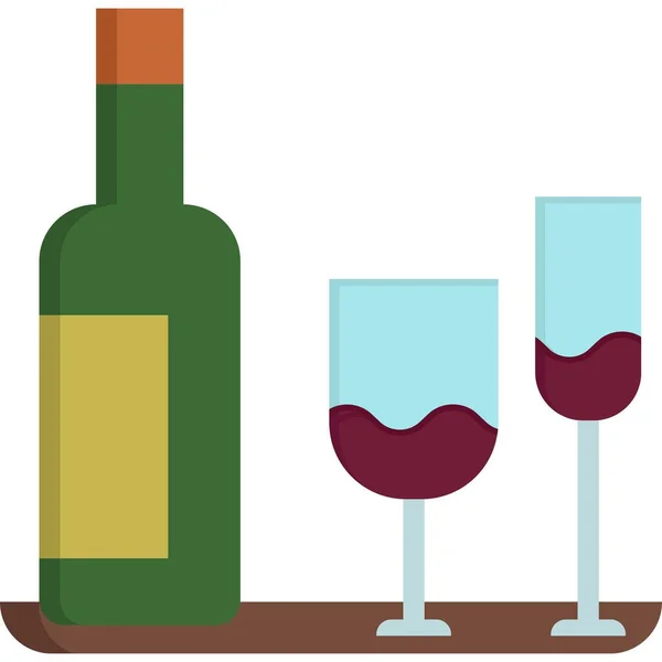 红底酒瓶和酒杯 — 图库矢量图片