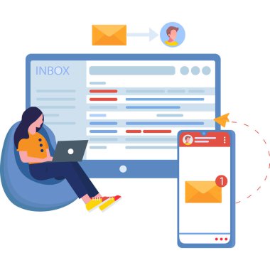 Dizüstü bilgisayar ve zarf vektör illüstrasyon tasarımı ile çevrimiçi eğitim kavramı