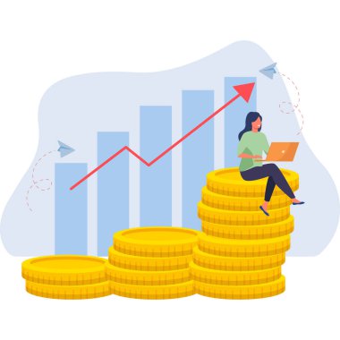 Dizüstü bilgisayarı ve sikkeleri olan iş adamı vektör illüstrasyon tasarımı