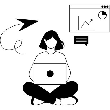 Kulaklıklı iş kadını. Avatar karakterler vektör çizimi tasarımı.