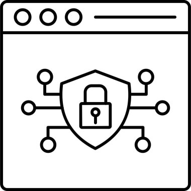 Güvenli ağ simgesi, basit ana hatlı vektör çizimi 
