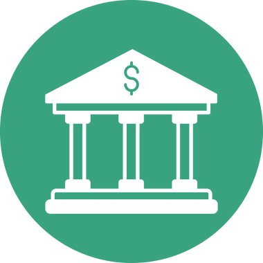 Banka Binası vektör simgesi. Tarzı daire daire sembolü, kobalt rengi, açılar, beyaz arka plan yuvarlak 