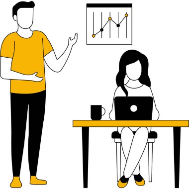 Erkek ve kadın çalışanlar Illustration projesinde çalışıyor.