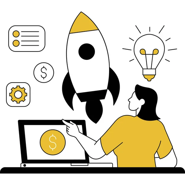 Pebisnis Yang Bekerja Pada Ide Startup Ilustrasi - Stok Vektor