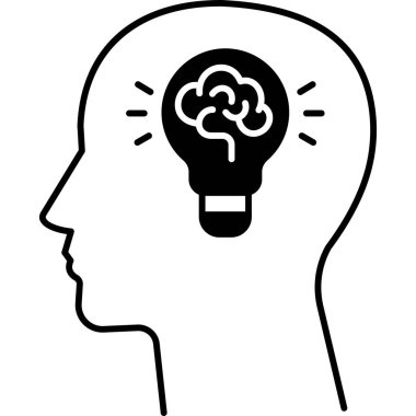 İnsan kafası ikonu olan bir beyin. özet beyin düşünme ve beyin vektör ikonu beyaz arkaplanda izole edilmiş.