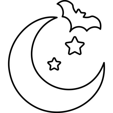 Ay ve yıldız ikonu. Ayın ana hatları ve yıldız ikonu. Beyaz arkaplanda simgeler ve tasarım izole edildi