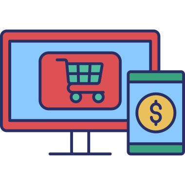 Alışveriş çevrimiçi simgesi vektör illüstrasyonu