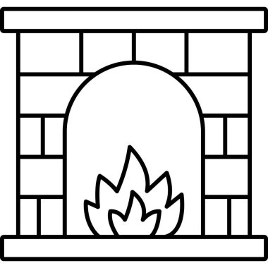 şömine vektör simgesi, basit siyah illüstrasyon