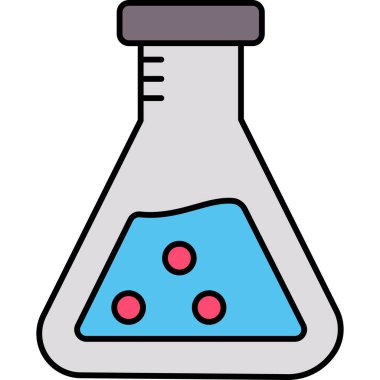 Kimya ikonu. Ana hatlı kimya şişesi vektör rengi düz izole