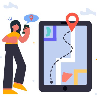 Mobil uygulama ve harita işaretleyicisi olan kadın