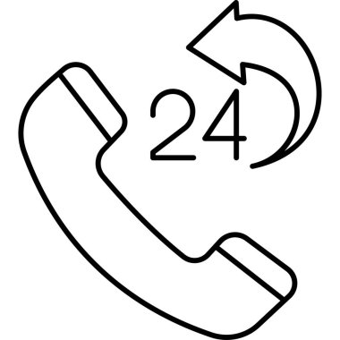 İzole edilmiş arkaplana sahip 24 Saat Servis Vektörü simgesi çizgisi biçimi 
