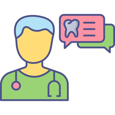 Konuşma balonu ve dişi olan biri.