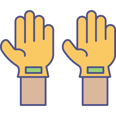 Her birinde yeşil bant olan iki sarı eldiven.