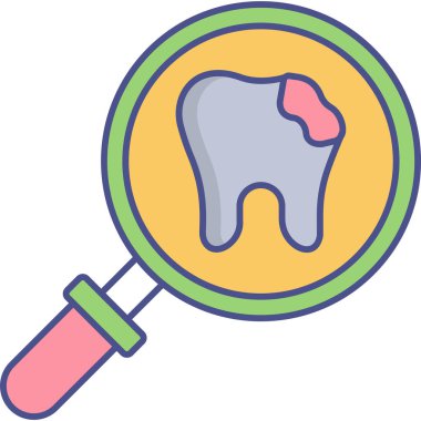 Büyütecin içinde diş fırçası olan bir diş.