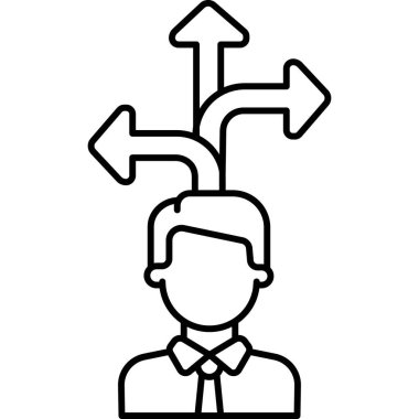 Karar Yolu simgesi. Beyaz arkaplanda izole edilmiş web tasarımı için ok vektör simgesine sahip ana hat işadamı