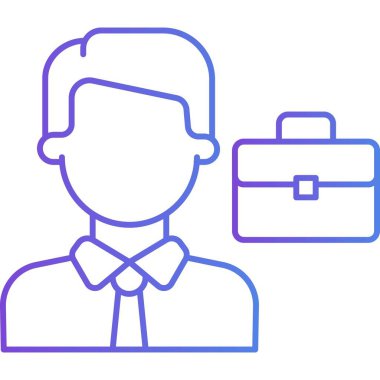 Evrak çantası ikonu olan bir iş adamı. Web için evrak çantası vektör simgesine sahip iş adamının basit bir illüstrasyonu