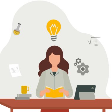 Kızlar kitap okuyor ve bilgi illüstrasyonu arıyorlar