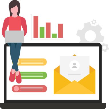 Arama motorları illüstrasyonu için e- postaları optimize eden e-posta pazarlamacısı