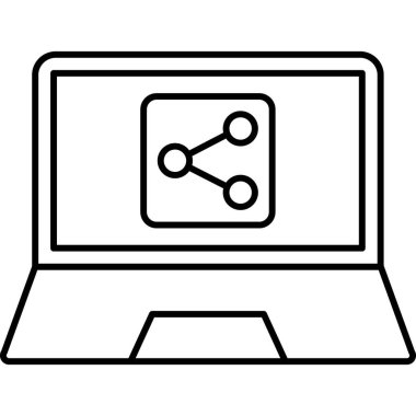 Dizüstü bilgisayar paylaşım vektör çizgisi simgesi, bilgisayar konsepti ve monitör