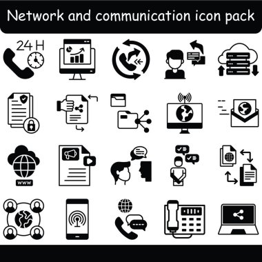 İzole edilmiş arka plana sahip Ağ ve İletişim Simgesi Paketi 