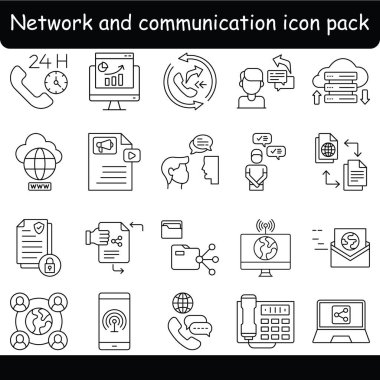 İzole edilmiş arka plana sahip Ağ ve İletişim Simgesi Paketi 
