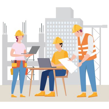 İnşaat ekibi yeni proje illüstrasyonu üzerinde çalışıyor
