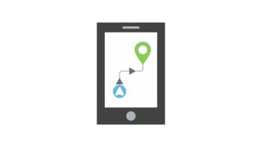 Konum işaretleyicili cep telefonu simgesi. düz tasarım vektör çizimi beyaz arkaplanda izole edildi