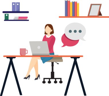  Kadın öğretmen Sanal Eğitim İllüstrasyonu öğretiyor