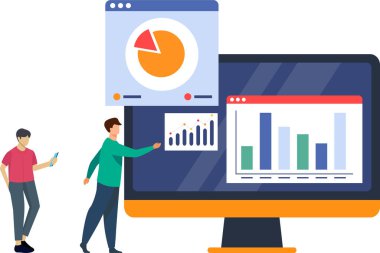  Bilgisayar ekranında veri analizi gösteren bir işadamı