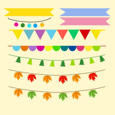 Sarı arkaplanda renkli çelenkler.