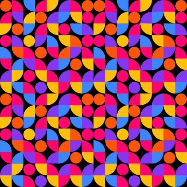 Colorful Geometric seamless pattern on black background.