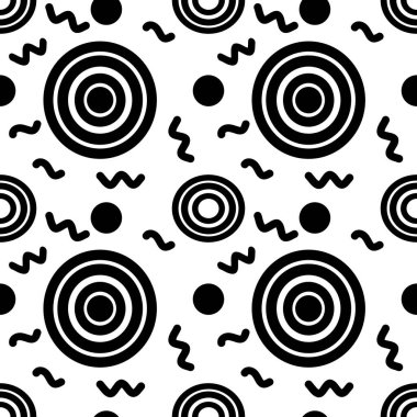 Soyut siyah ve beyaz dairesel kusursuz desen.