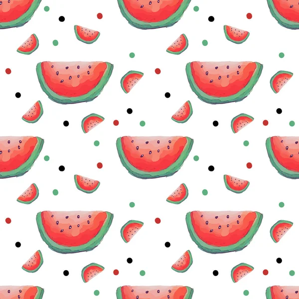 Watercolor Pieces Watermelon Seamless Pattern Background — Stock Vector