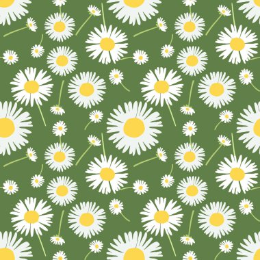 Yeşil arkaplanda karahindiba ya da papatya deseni.