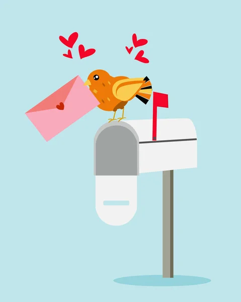 Fågel Skicka Kärleksbrev Brevlåda Konceptuell — Stock vektor