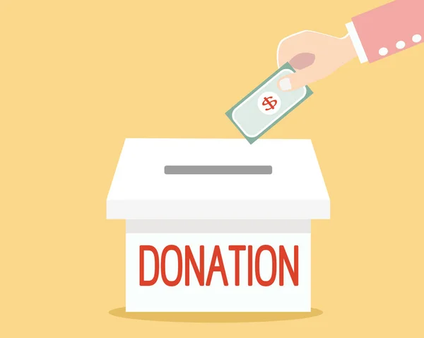 Donación Manual Dinero Caja Blanca Para Compartir Concepto — Vector de stock