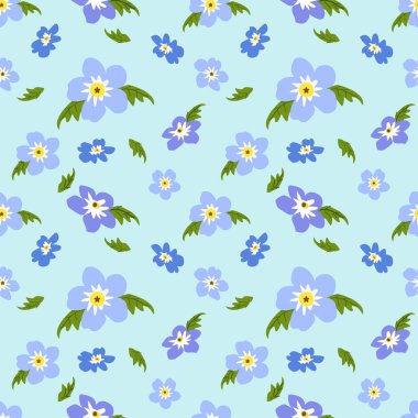 Mavi arka planda ortancalar çiçeksiz desen.