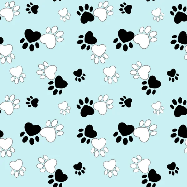 Cute Black White Animal Footprints Blue Background — Stock Vector