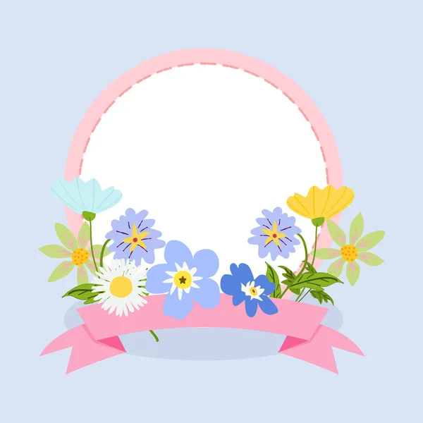 Rosafarbene Schleife Blumen Rahmen — Stockvektor