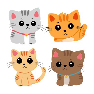 Dört sevimli çizgi film kedi seti.