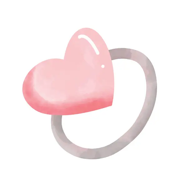 粉色心形戒指水彩画 爱情标志 — 图库矢量图片