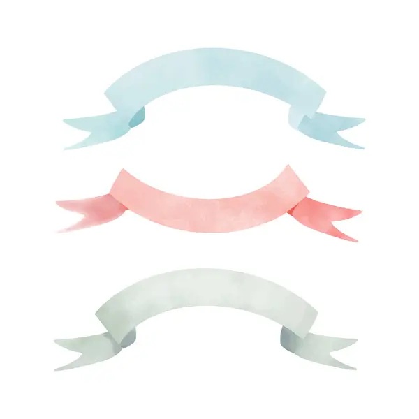 Watercolor Hand Painted Ribbon Banners Set Watercolor Illustration Isolated White Stock Vector
